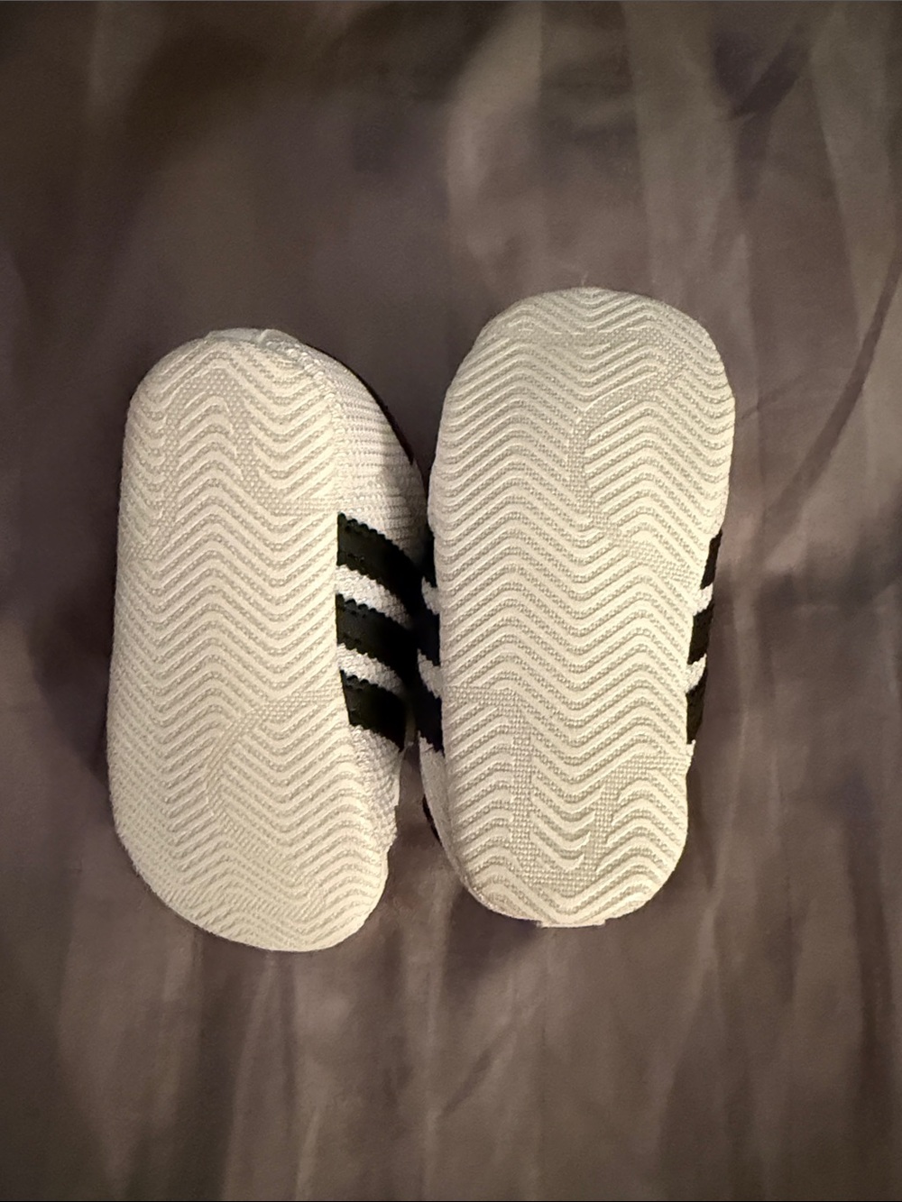 adidas Kids White Sneakers with Black Stripes and Gold Accent - Velcro - Picture 3 of 4